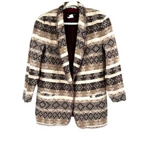 90s Harris/Wallace Wool Southwestern Aztec Blanket Jacket Women's Medium Landman
